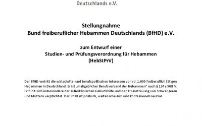 Stellungnahme BfHD zum Referentenentwurf einer Studien-Prüfungsordnung für Hebammen
